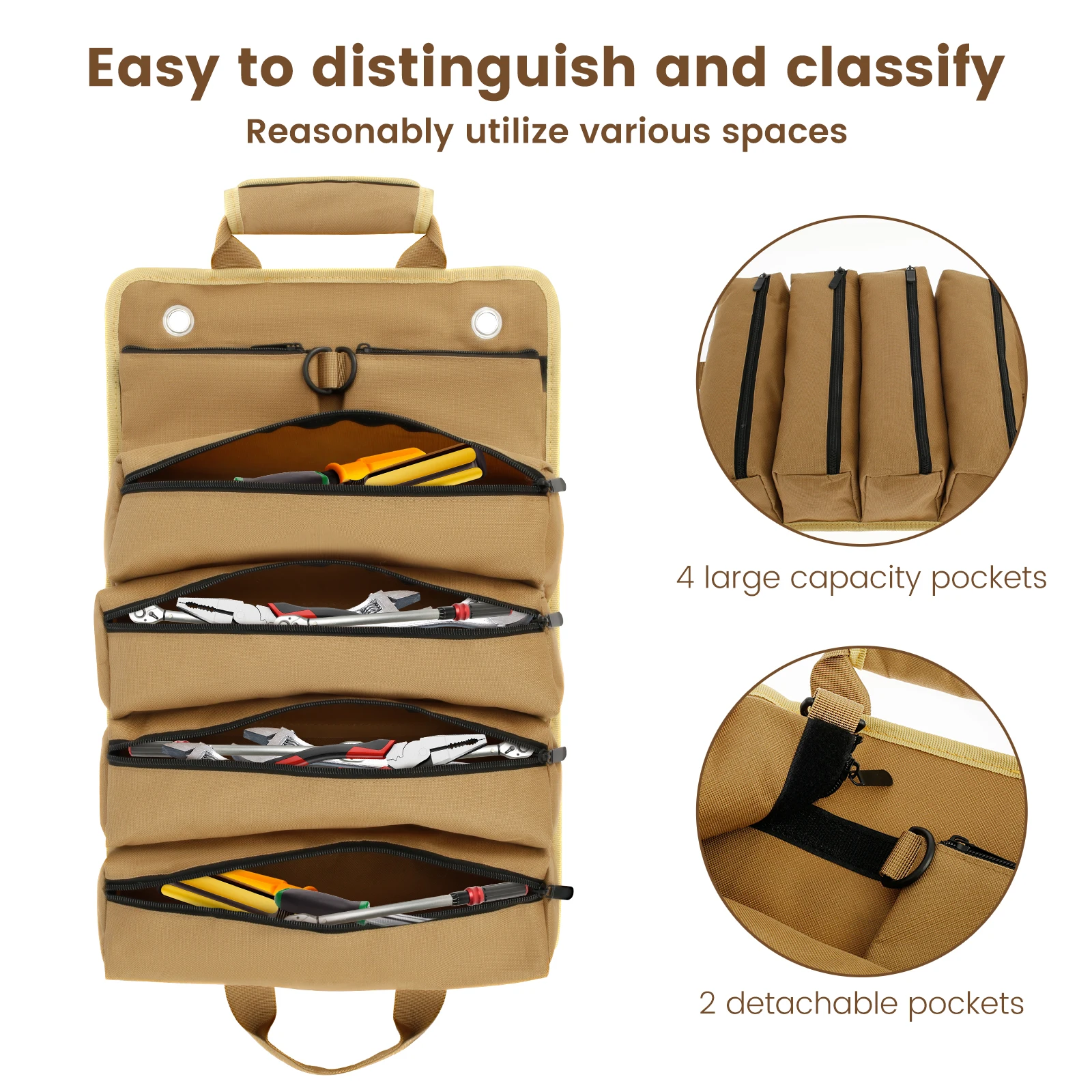 Reel Tool Bag Organizers Wear Resistant Thickened Oxford Cloth Multi Pockets Wrench Screwdriver Pliers Rolled Storage Bag