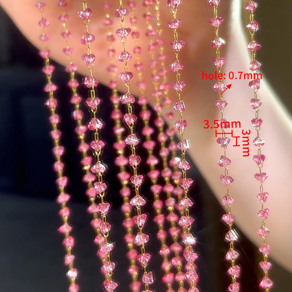 2Meter 1Meter Shiny Color Heart Chain Stainless Steel Glass Grave Stone Bead Chain Necklaces Bracelet Chain DIY Jewelry Findings image 4