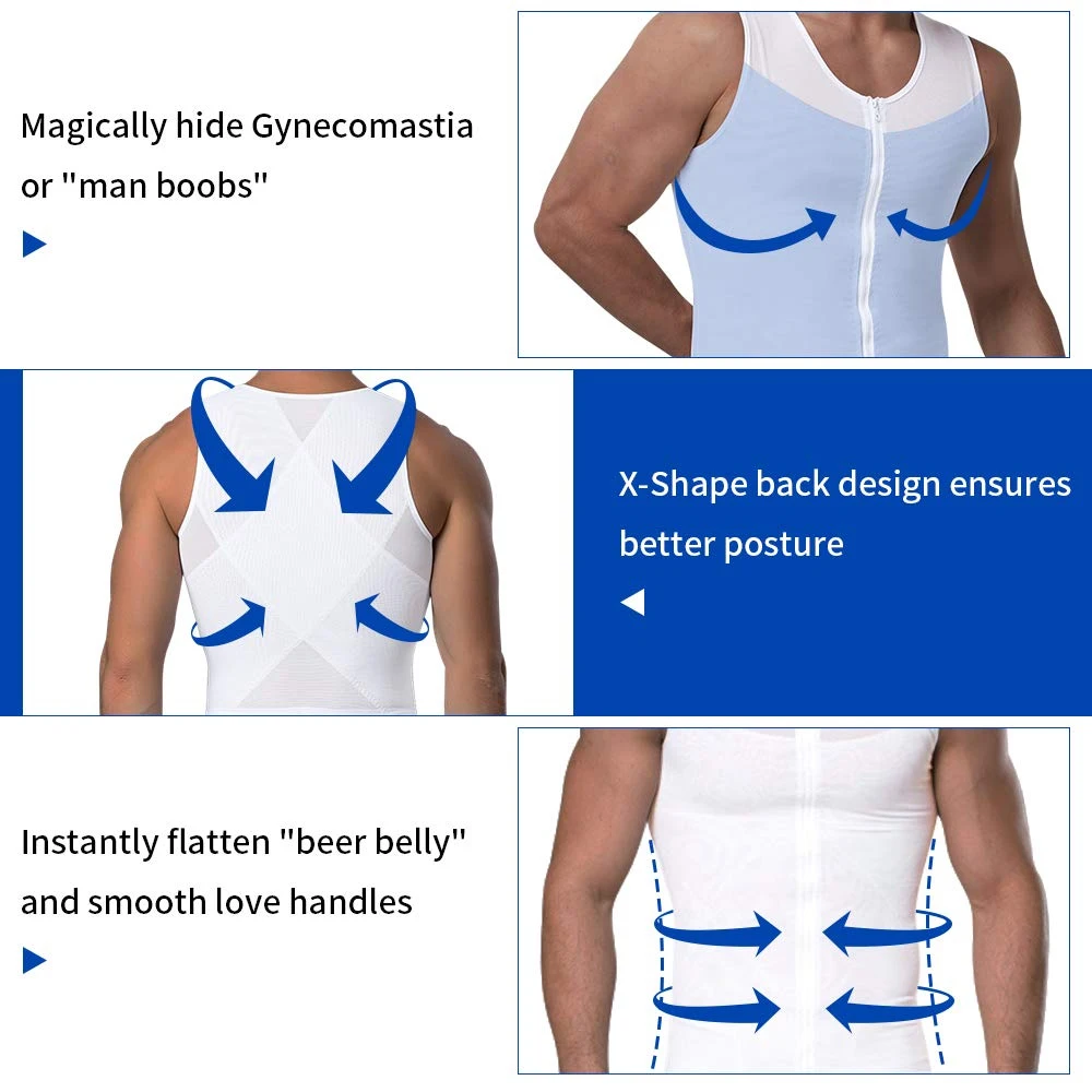 Men Body Shaper Compression Tank Top with Zipper, Breathable Slimming Undershirt, Tummy Control Shapewear Vest for All Day Wear view 6