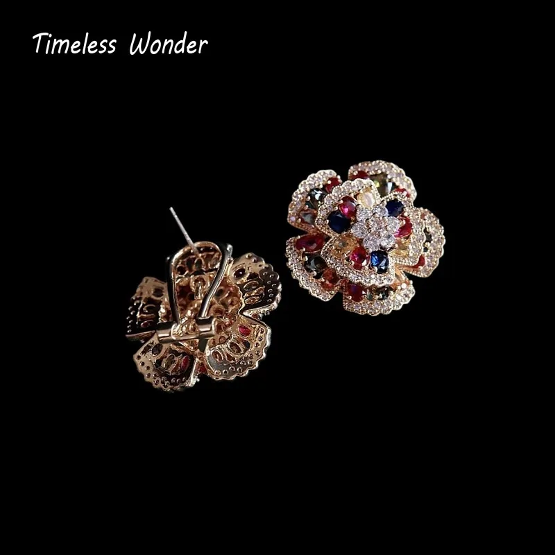 Timeless Wonder Fancy Crystal Zircon 3D Floral Button Earrings Women Designer Jewelry Punk Sweet Gift Rare Top Classy 3346