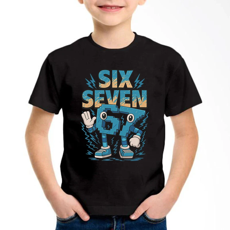 New Funny Six Seven Italian Brainrot 67 Number Graphic Print T-Shirt Boy/Girl Summer Short Sleeved Kids Comfortable Tshirt Top