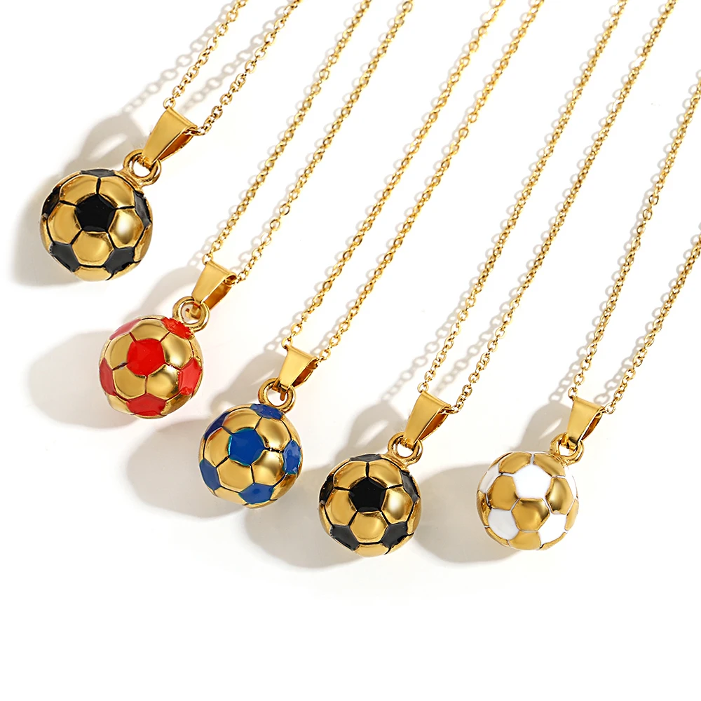 Greatera 3D Football Pendant Stainless Steel Soccer Mom Necklaces for Men Women Gold Plated Chain Necklace Waterproof Jewelry