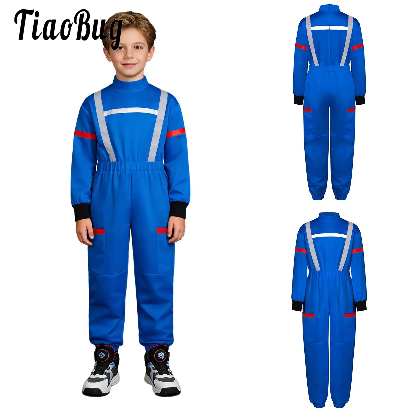 

Kids Boys Astronaut Costume Romper Spacemen Role Play Halloween Dress-up Astronaut Suit Long Sleeve Full Body Pockets Jumpsuit