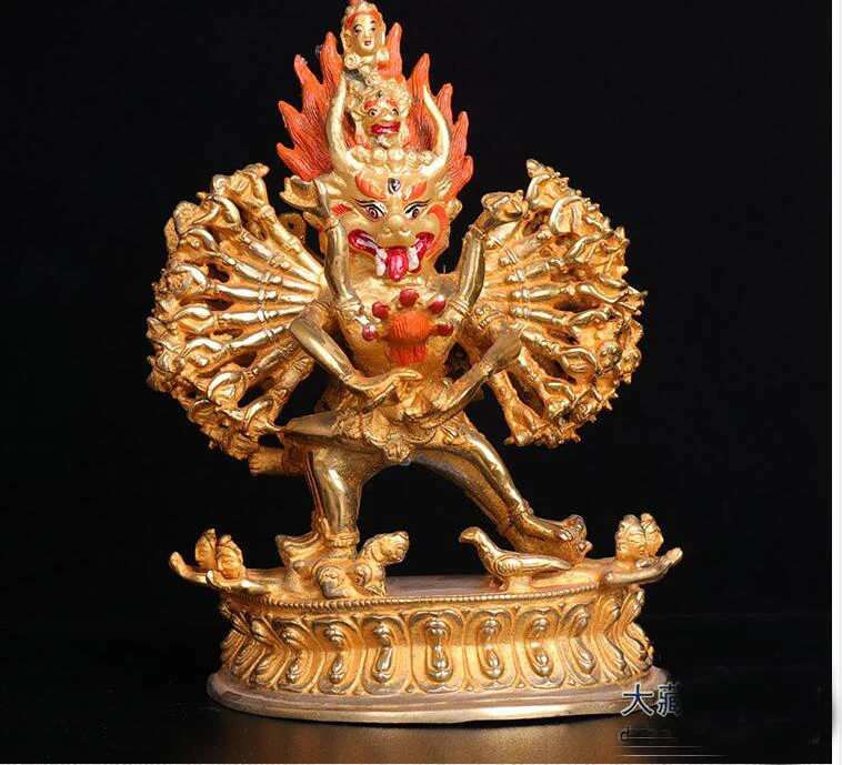 Wholesale Buddhist supplies # efficacious 19cm Buddhism Buddha Tantric Dharma Yamantaka gilding brass statue