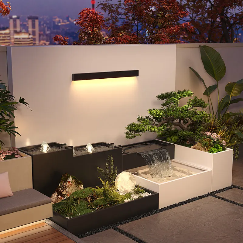 Stainless steel waterfall outlet fountain landscape wall house water curtain landscaping water trough courtyard landscape