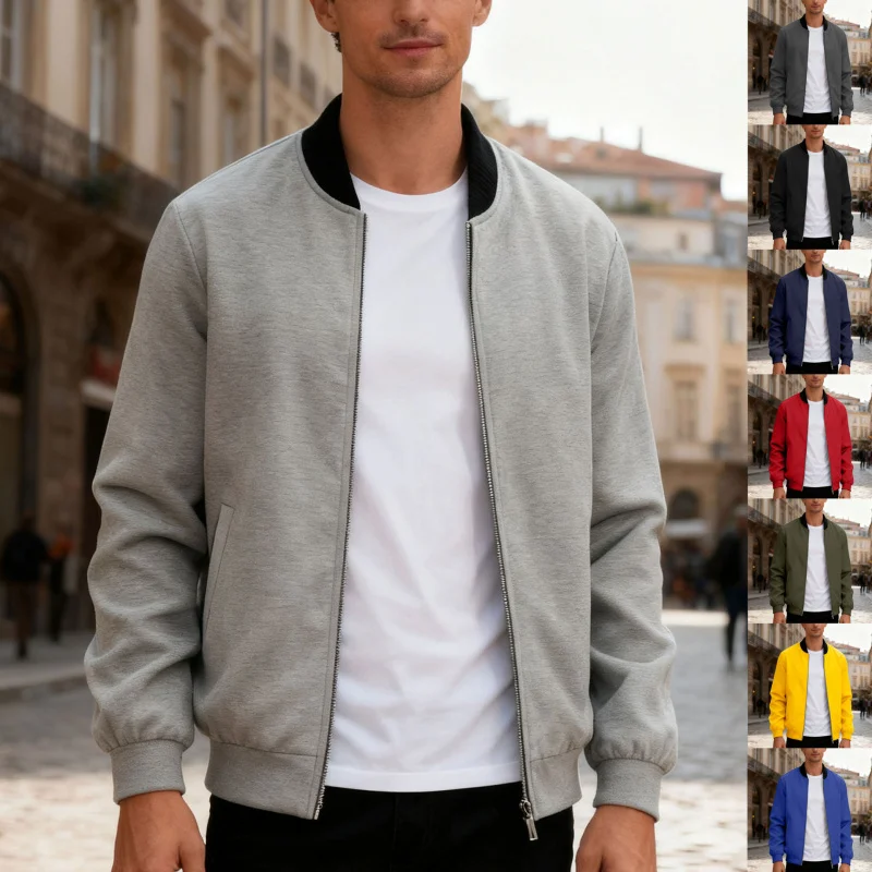 

Мужская весенне-осенняя куртка с длинным рукавом, уличная универсальная однотонная тонкая повседневная верхняя одежда с круглым вырезом, пальто