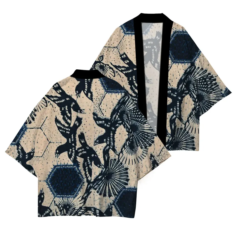 Japanese traditional clothing High quality casual loose kimono Wave red sun pattern printed summer UV protection kimono XXS-4XL