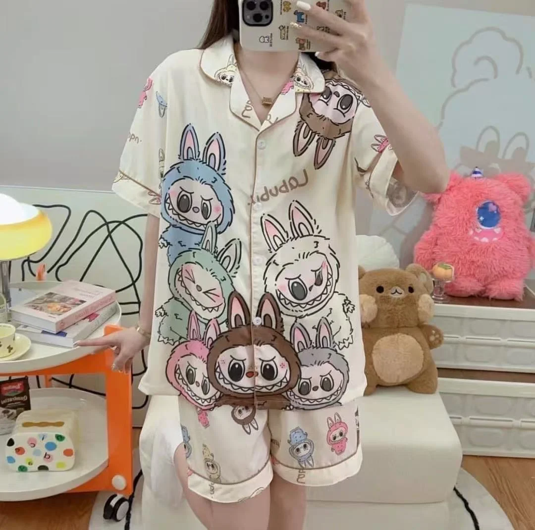 Cartoon Labubu Pigiama da donna Primavera e autunno Abito a maniche lunghe High Sense Cartoon Fun Cardigan Servizio a domicilio da donna