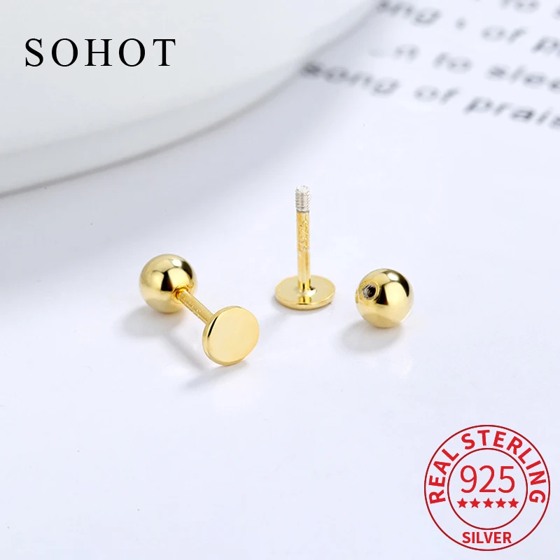 

Real 925 Sterling Silver Minimalist Round 3/4MM Tiny Stud Earrings For Women Screw Back Fine Jewelry Personality Accessories