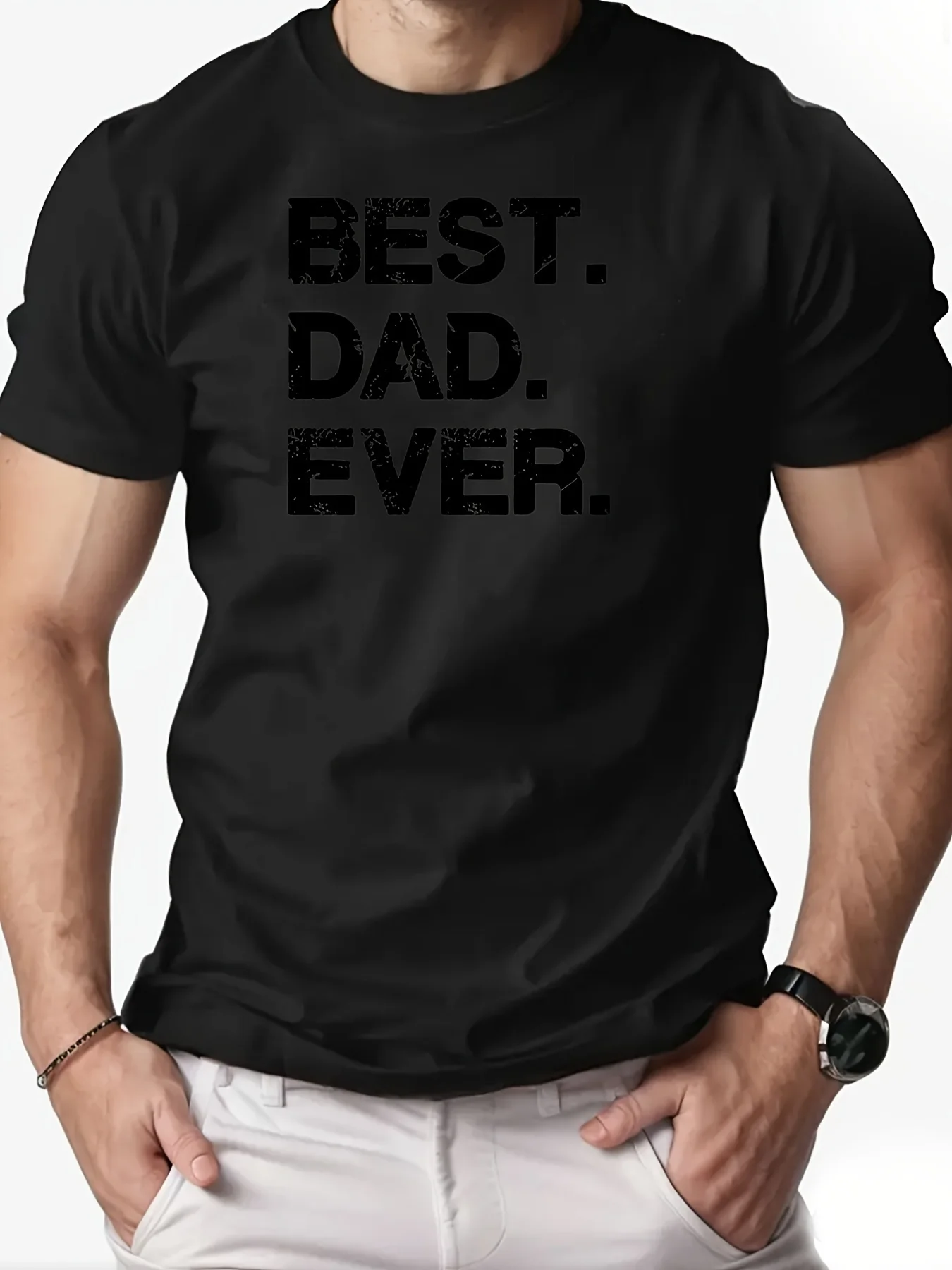 

Men'S Best Dad Ever Print 100% Cotton Casual Crew Neck T-Shirt with Slight Stretch - Summer Knit Fabric Regular Fit Top for Adul