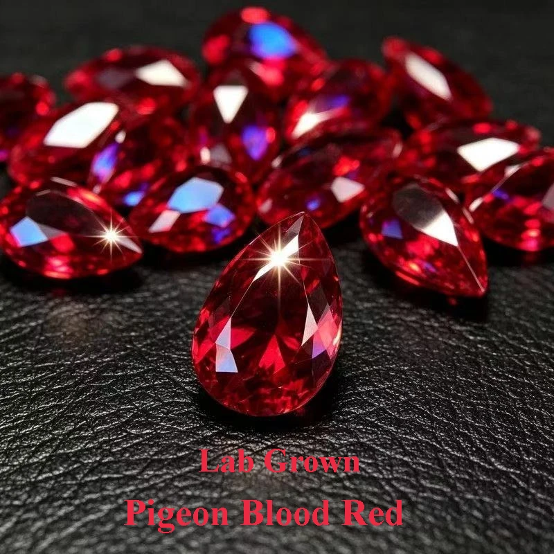 Lab Grown Pigeon Blood Red Top Quality Gemstone Laboratory Ruby Pear Shape VVS1 for Jewelry Making Materials with Certificate