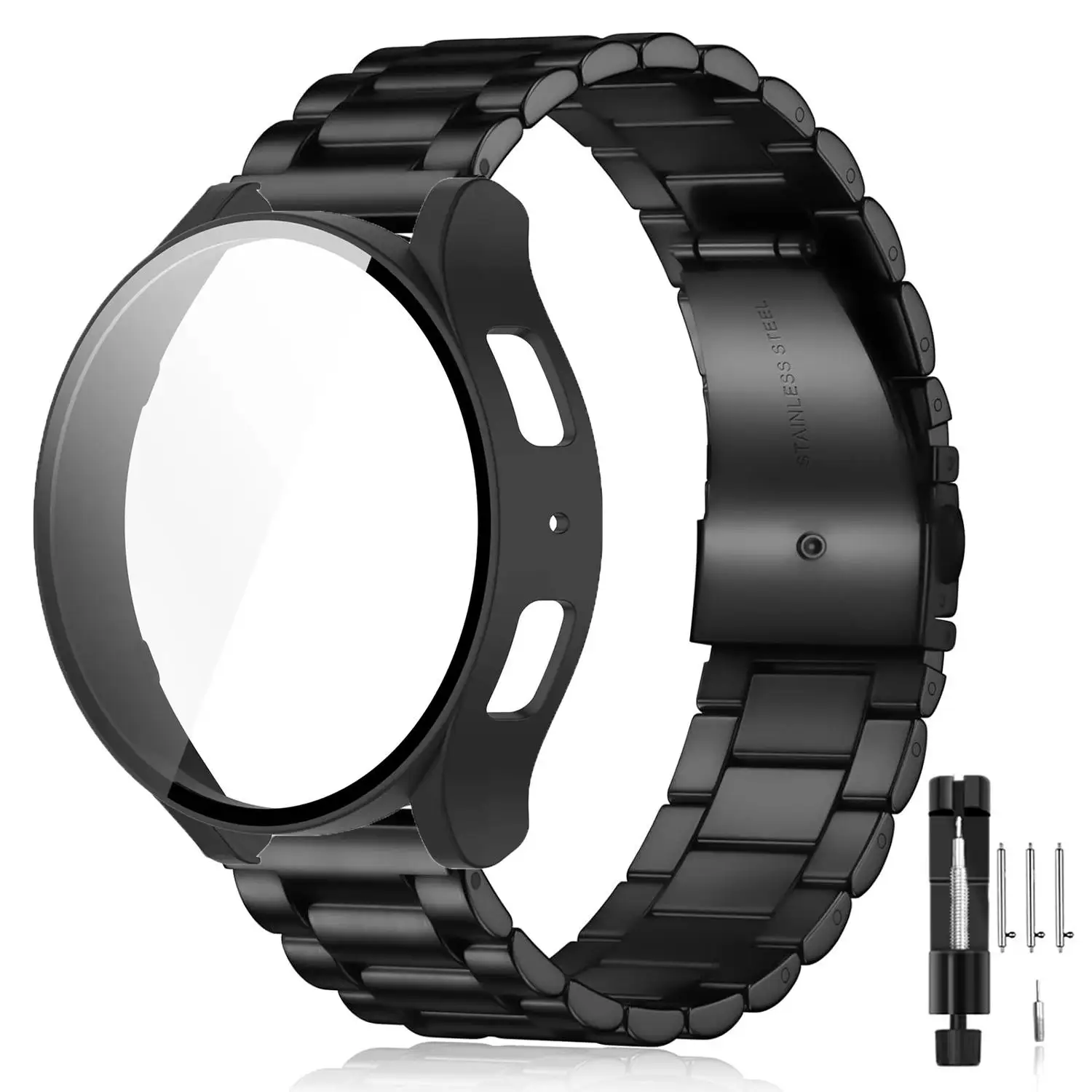 For Samsung Galaxy Watch6 40mm Tri-Beads Stainless Steel Watch Band and Strap Link Remover Set(Black)