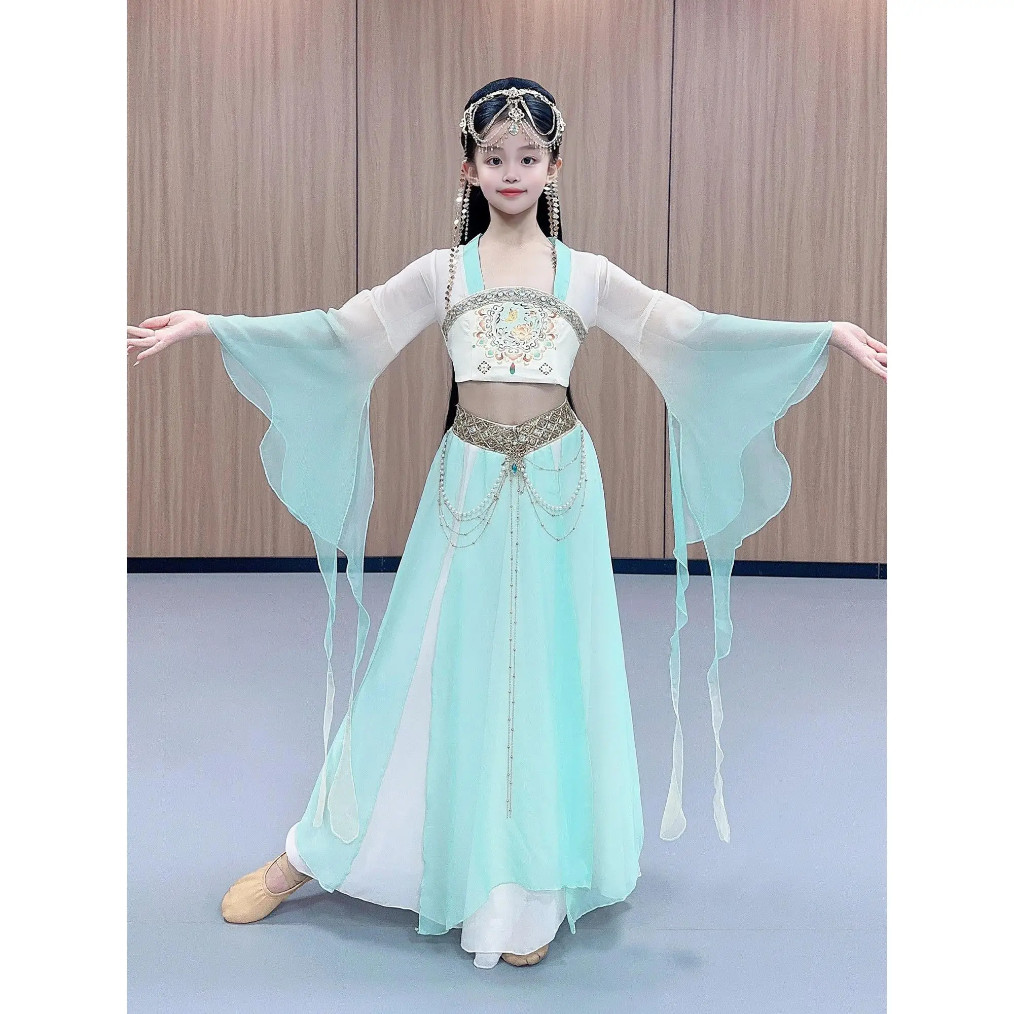 

Children's Classical Dance Performance Costume adual Flowing T Top And Skirt Ensemble Long Sve Polyester Blend for G...