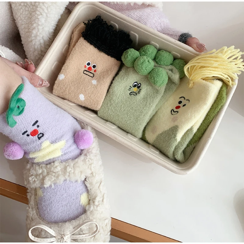 Creative Vegetable Modeling To Keep Warm Floor Socks Home Girl Sleep Socks Autumn And Winter Cute Australian Velvet Stockings