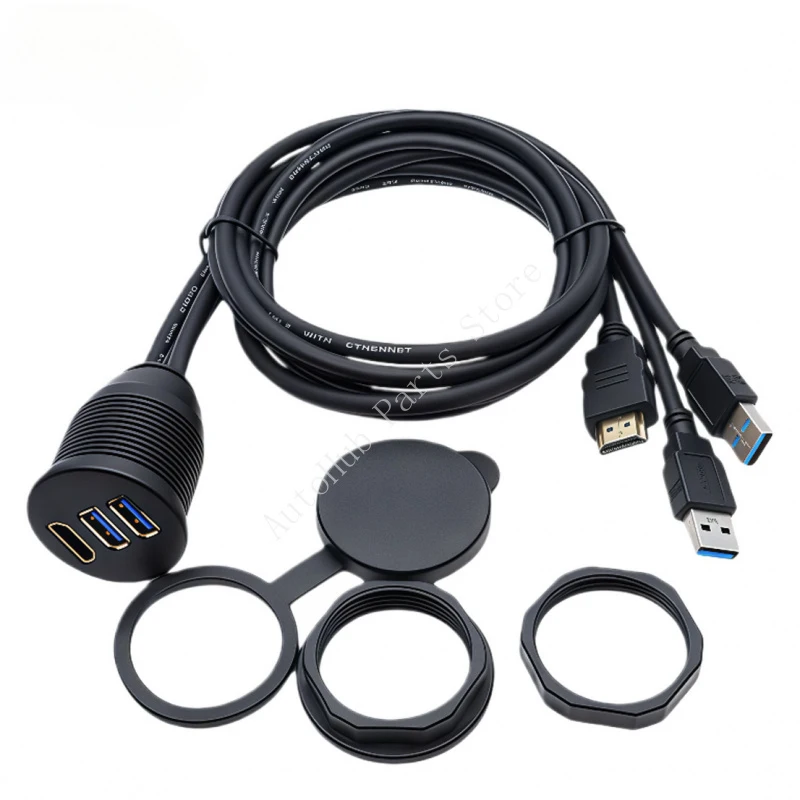 H3U-30MF Extension Cable – High-Speed HDMI, USB 3.0 & Type-C 3.0 Male to Female for Car, Boat, and Motorcycle Dash Mounts