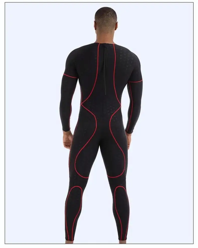 Wasserdichter Body aus Haifischhaut für Herren, langärmelig, Sonnenschutz, Neoprenanzüge, Taucheranzug, schwarzer Sprunganzug554 – Detail 15