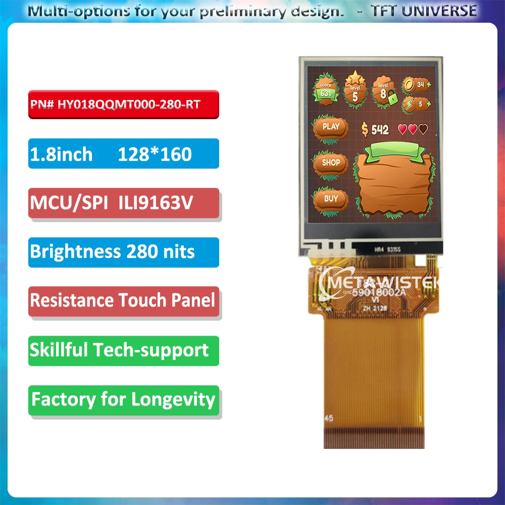 128x160 Small 1.8inch Resistive touch display Cnotroller ILI9163V MCU/SPI interface arduino screen available TFT LCD display