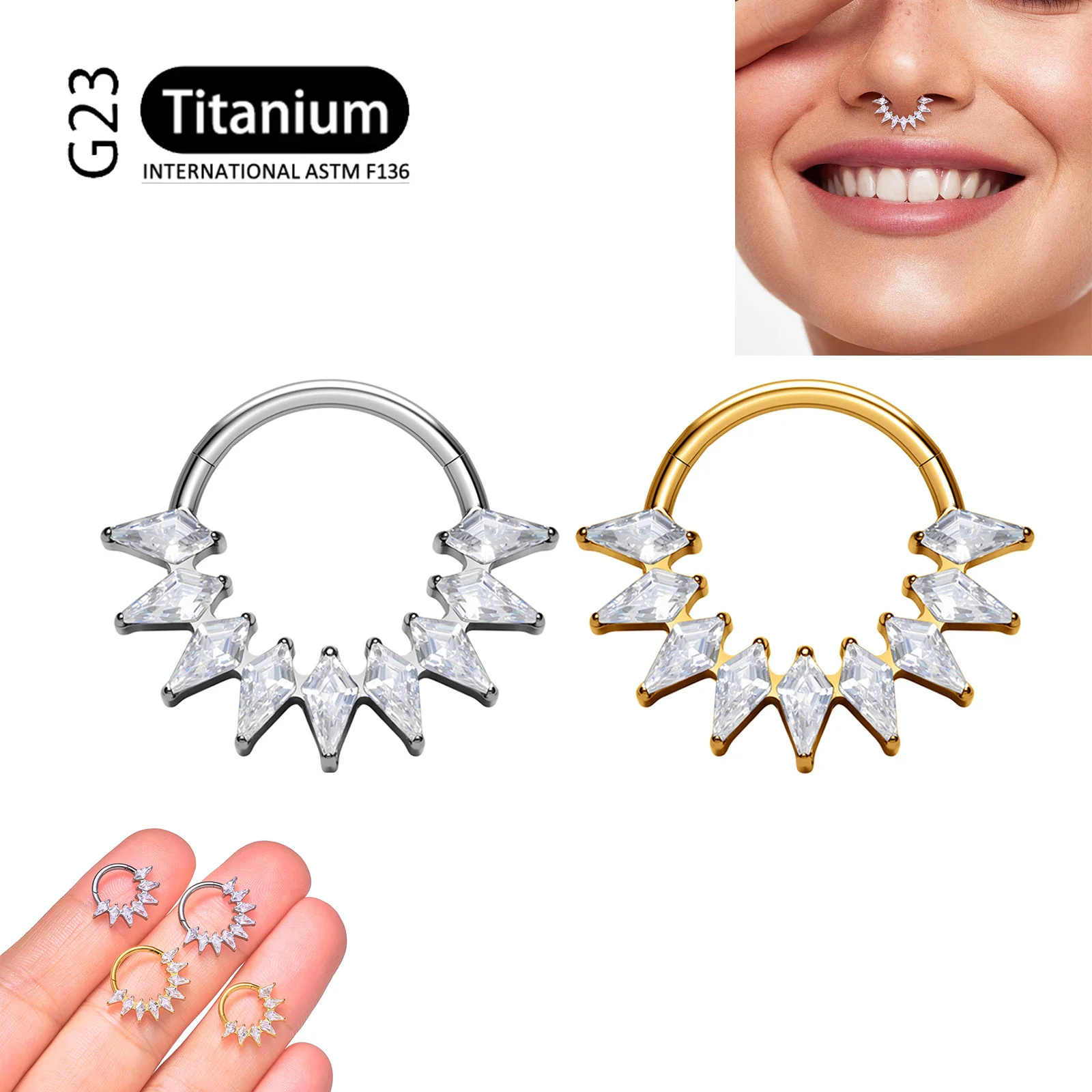 G23 Titanium Hinged Segment Ring Star Cluster CZ Nose Hoop ASTM F136 Clicker Helix Daith Septum Cartilage Piercing Jewelry