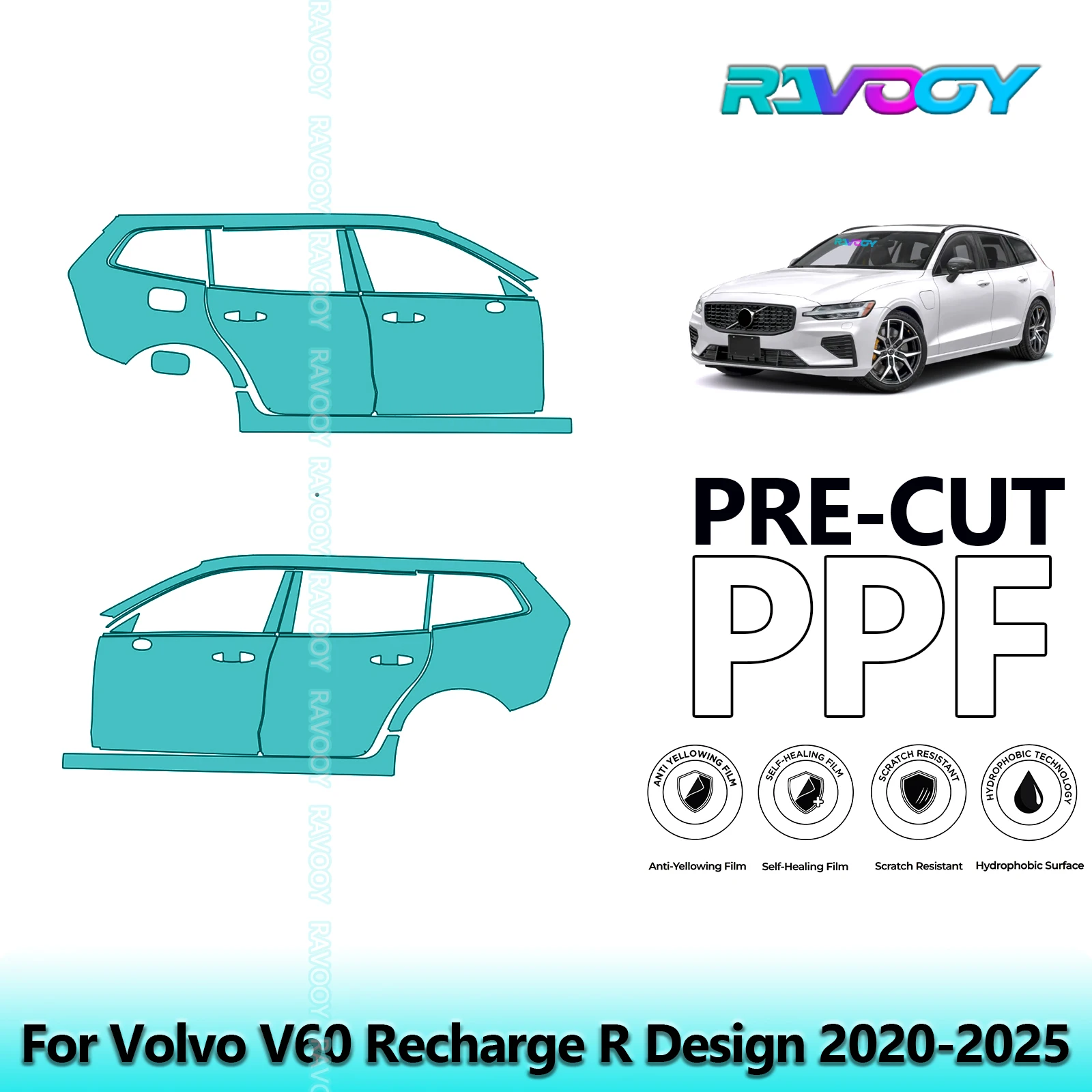 

For Volvo V60 Recharge R Design 2020-2025 8.5mil Clear Matte Pre-Cut PPF Door & A/B Pillar Kit TPU Paint Protection Film Set