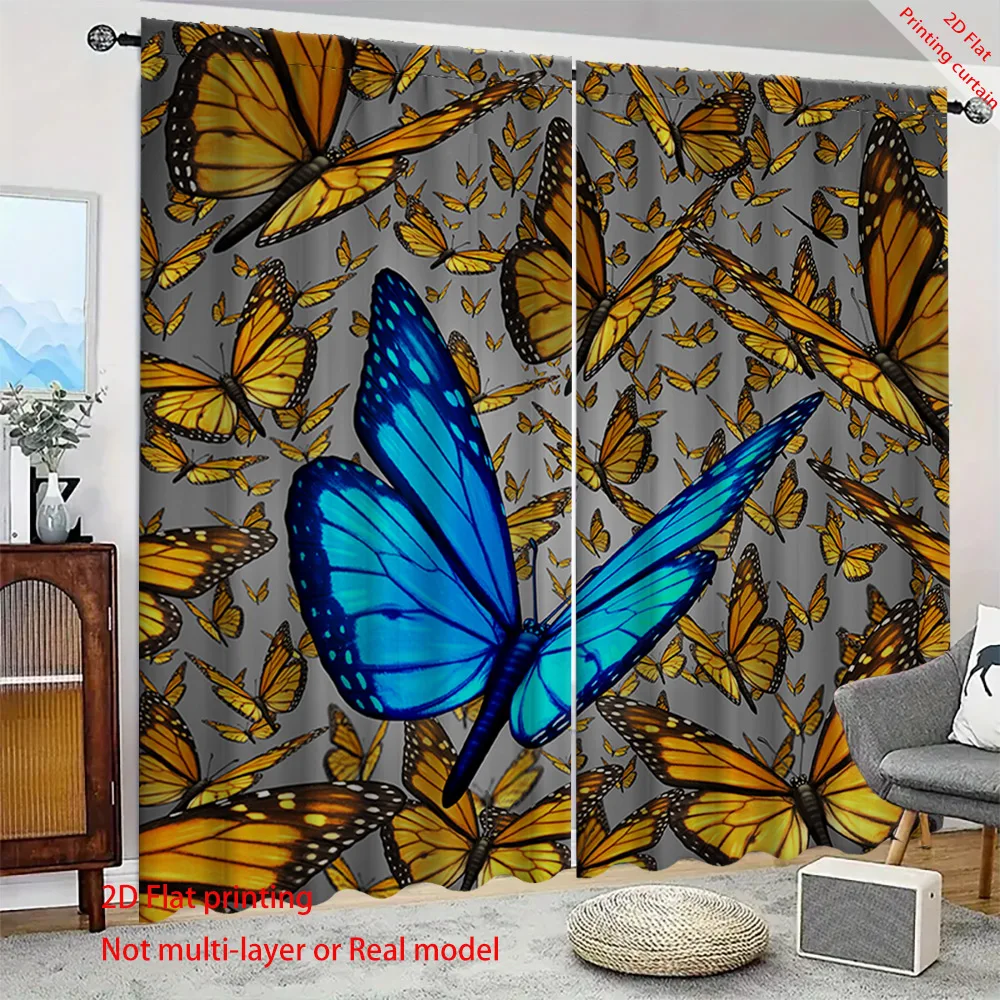 

Butterfly printed curtains, used for office, bedroom, living room, balcony windows, home art decoration sunshade curtains