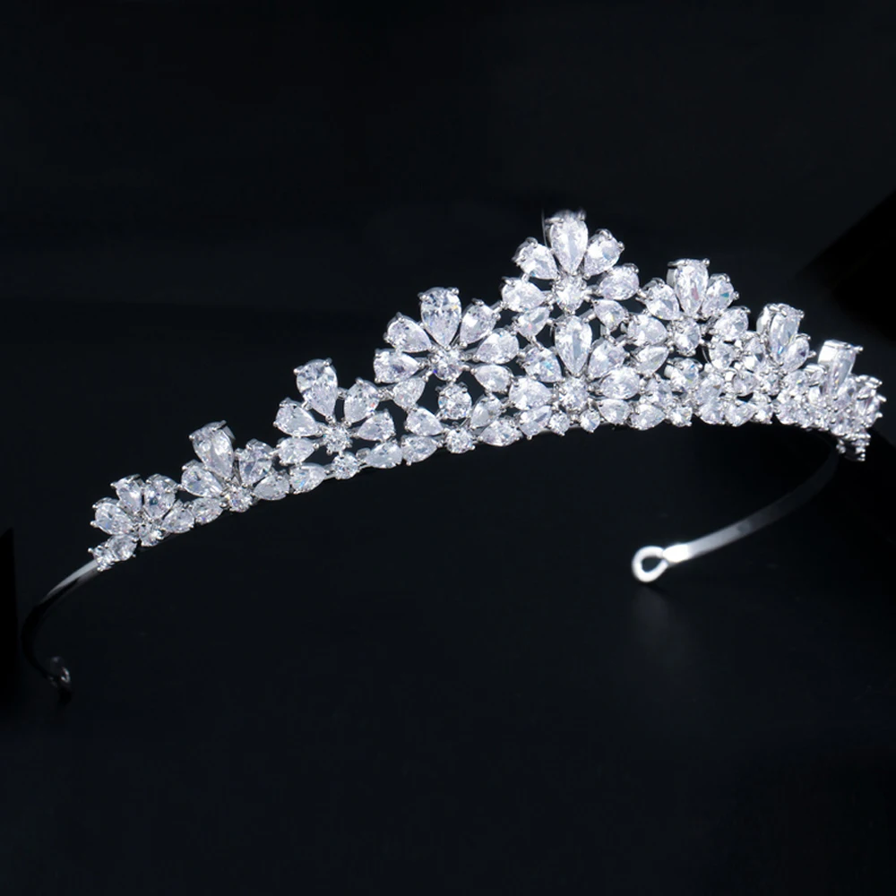 ThreeGraces Shiny Cubic Zirconia Flower Shape Wedding Crown Tiara High Quality Bridal Hair Accessories Headband Jewelry HA038