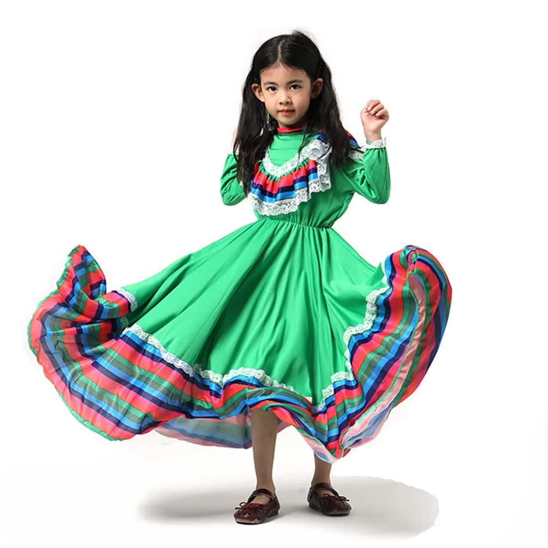 

Girls Mexican Traditional Dress National Style Dancer Fancy Princess Dress Halloween Carnival Birthday Party Costumes