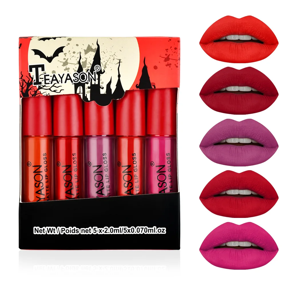 5Pcs/Set Lipstick Sexy Vampire LipStick Matte Velvet Lipsticks Lip Makeup Cosmetics Labiales Matte Waterproof Sexy Red Nude Pink