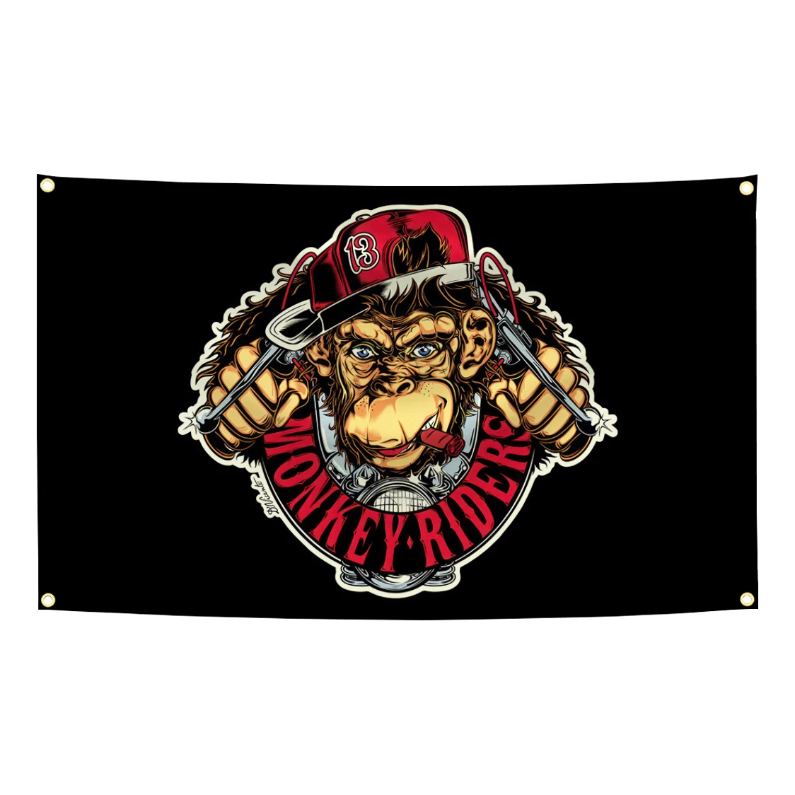 Monkey Riders Biker Ape Flag 3x5 Ft Polyester Banner With Brass Grommets For Garage Man Cave Decor