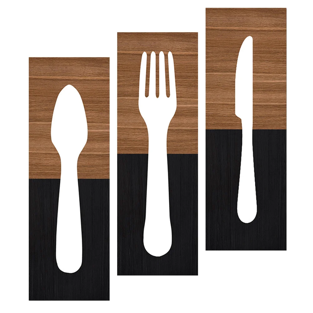 3 Pcs Double Sided Tape Fork and Spoon Wooden Hang Tag Planks Wall Decor Gift Rural Buffet