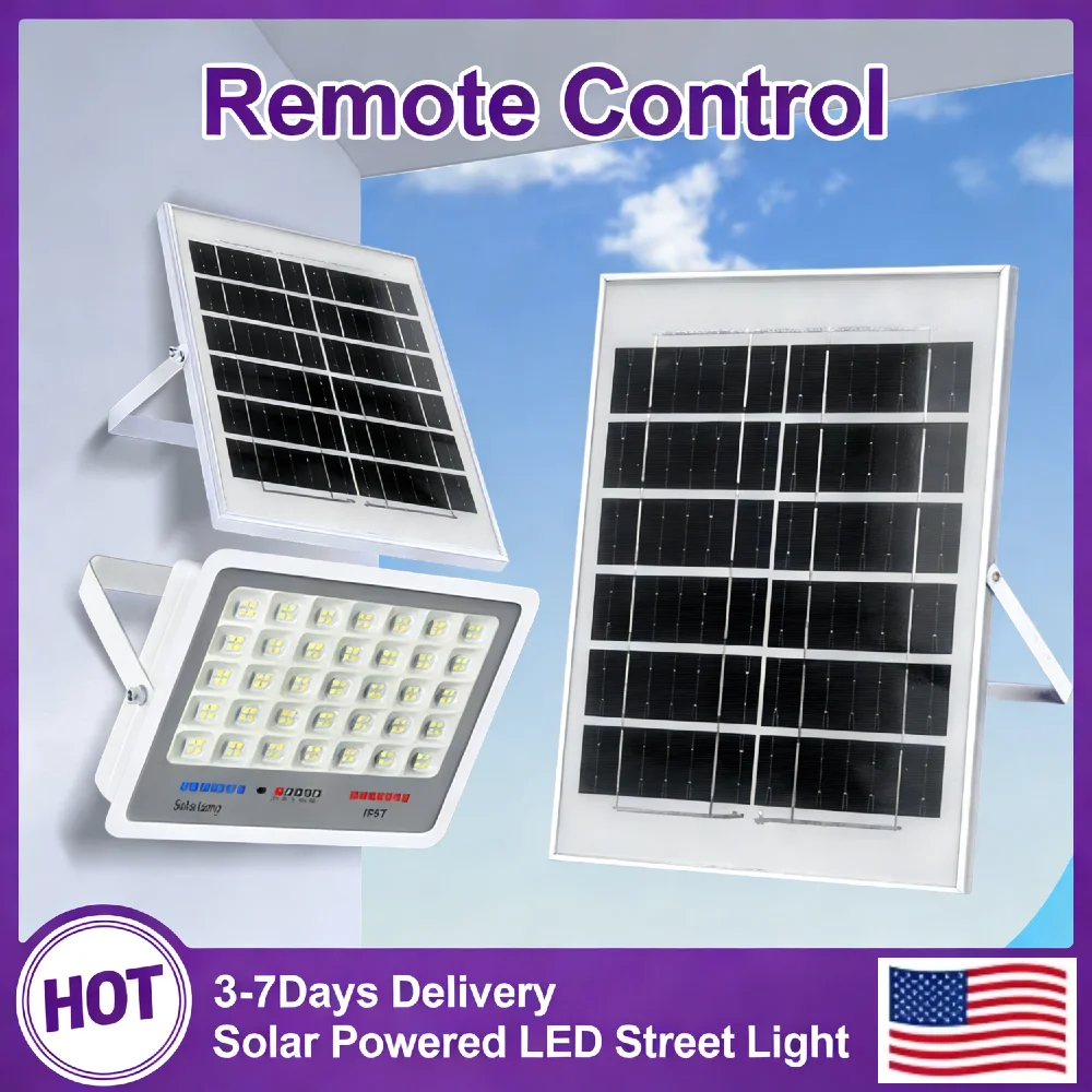 

Solar Powered LED Flood Light Multi Modes Auto-On Remote Control IP67 Weatherproof Spotlights for Garden Courtyard Outside