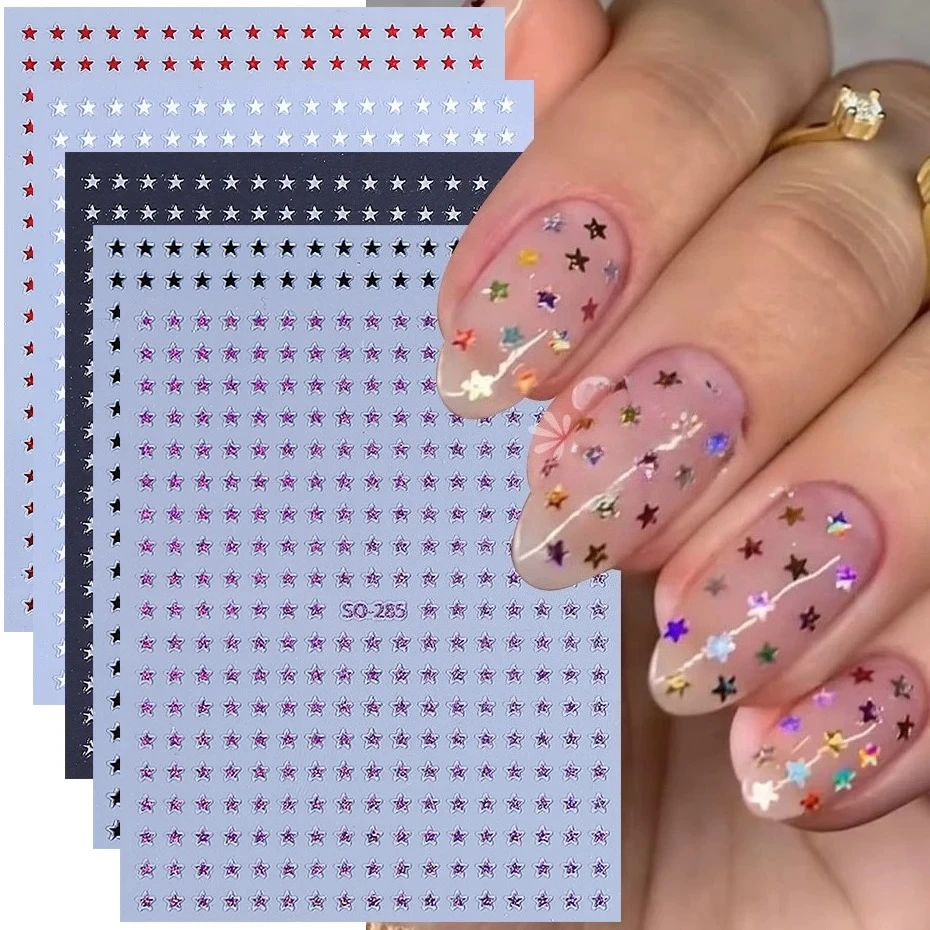 5pcs Black White Little Star Nail Stickers Silver Purple Shiny Glitters Starlight Pentagram DIY Nail Decals Manicure Decoration