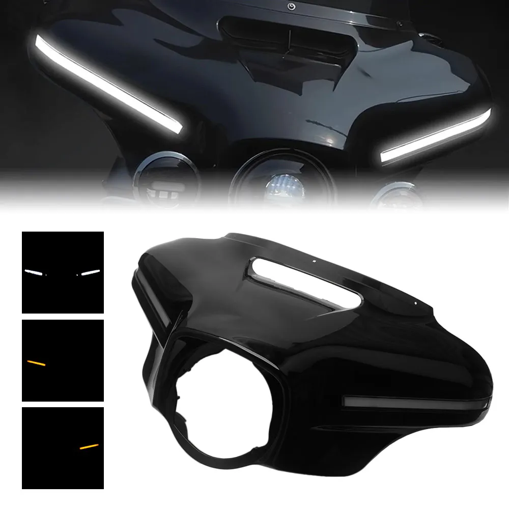1Pcs Outer Front Batwing Abs Plastic Fairing With Led Light Fits For Harley Electra Glide Street Glide Tri Glide 2014–2024 Black