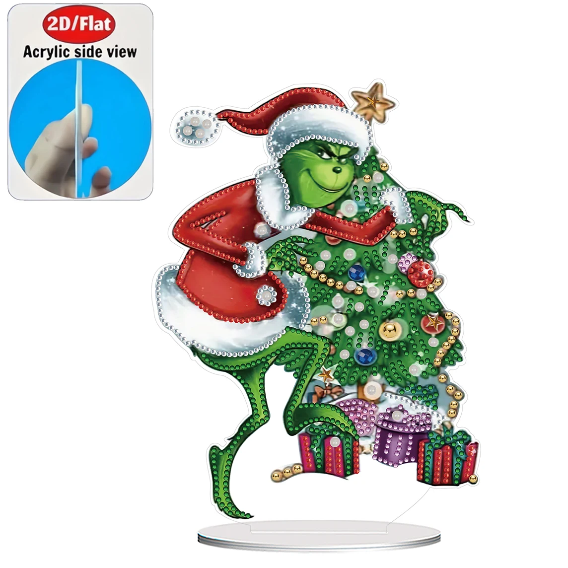 2D / Flat 1pc Fun Christmas Grinch Acrylic Welcome Plaque Diamond Painting Desktop Ornament Set, Shiny Wall Decor, Holiday Gift