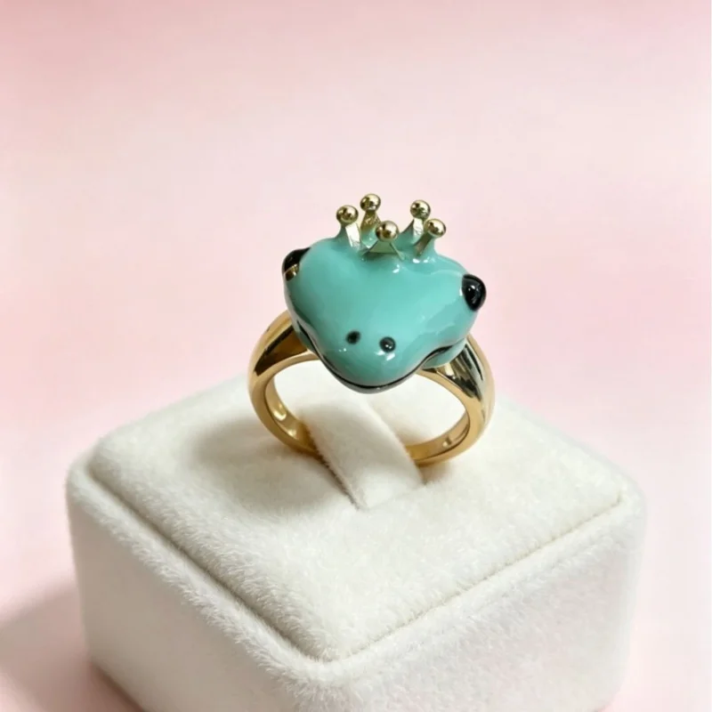 New Handmade Enamel Frog Small Animal Ring for Women with Personalized Design, Attending Banquets with Jewelry and Accessories