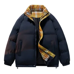 Checkered Jackets Contrast Color Pockets Zipper Cardigan Long Sleeve Coats Men's Clothing Autumn Winter Turtleneck Gothic Tops