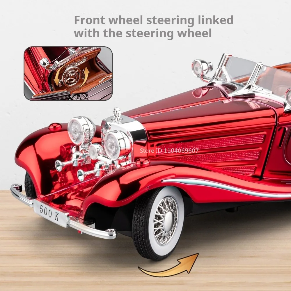 1:24 Scale 500K VISION GT Vintage Car Model Toy Sound Light Pull Back Metal Diecast Vehicles Models Kids Interactive Toys