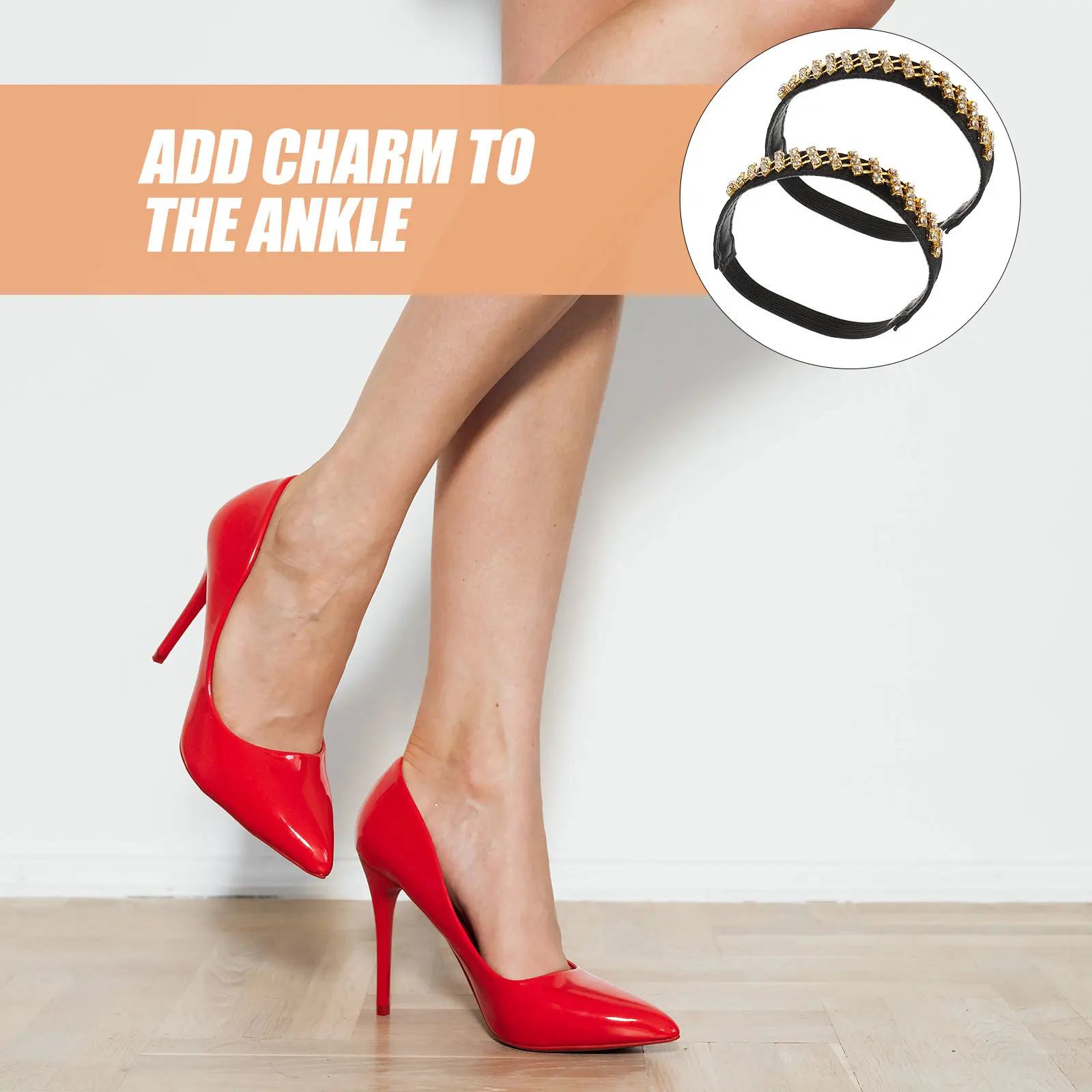 

1Pair Elastic Heel Shoe Strap Rhinestone Ankle Band Non Slip Detachable Replacement Shoe Straps for Women High Heels