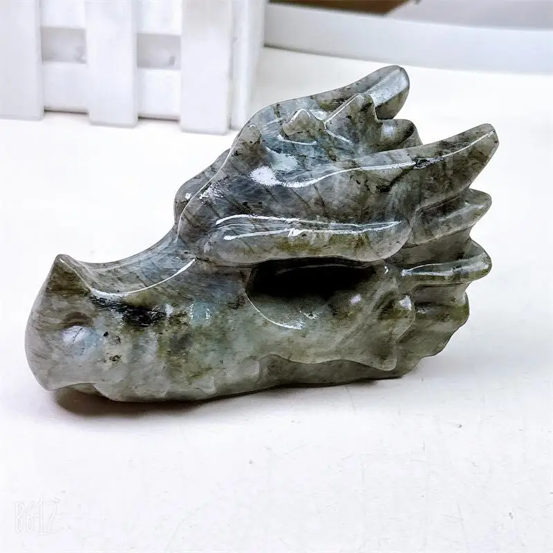 

Natural Labradorite Dragon Skull Carving Handmade Carved For Halloween Christmas Home Decoration Crafts Gift 1pcs