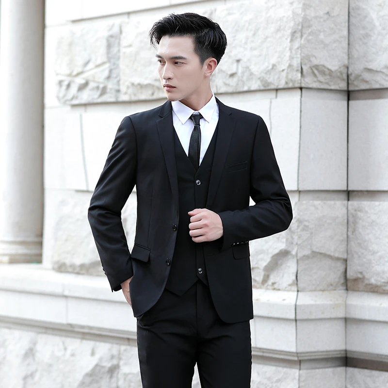 

New business fashion (suit + waistcoat + trousers) British gentleman trend handsome party Korean version slim-fit three-piece st