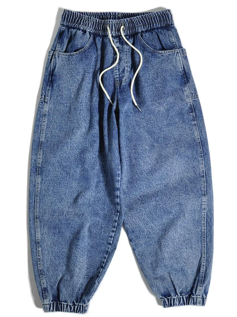 

Мужские джинсы в японском ретро-стиле, свободные, прямого кроя, с отворотами, на шнурке, средней посадки, длинные брюки