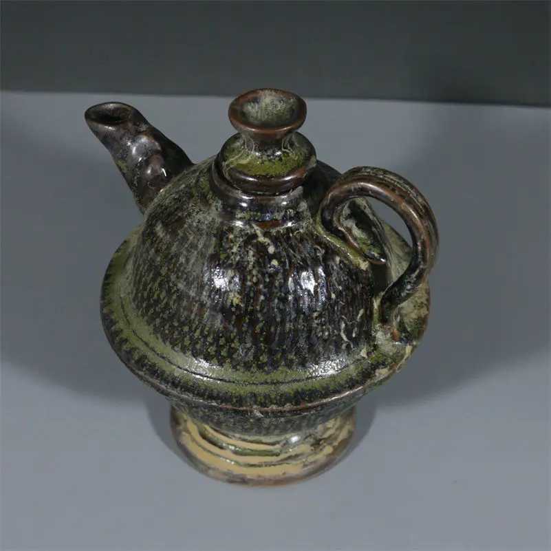 Chinese style antique Song tea leaf glaze celadon wine pot teapot flat pot collection decorative art ornaments