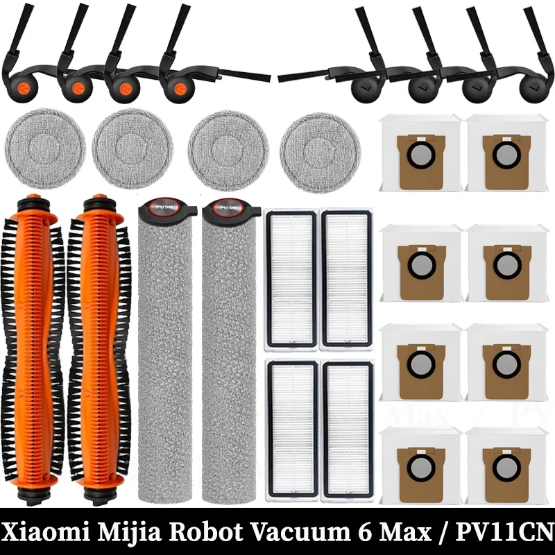Für Xiaomi Mijia Roboterstaubsauger 6 Max / PV11CN Ersatzteile Zubehör Hauptbürste Seitenbürste Hepa-Filter Wischmopp Staubbeutel