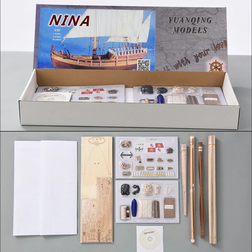 1/50model Ship Nina Handmade DIY Wooden Ship Model Assembly Kit Italian Columbus Fleet Member Nina Model Toy Boy Gift Collection