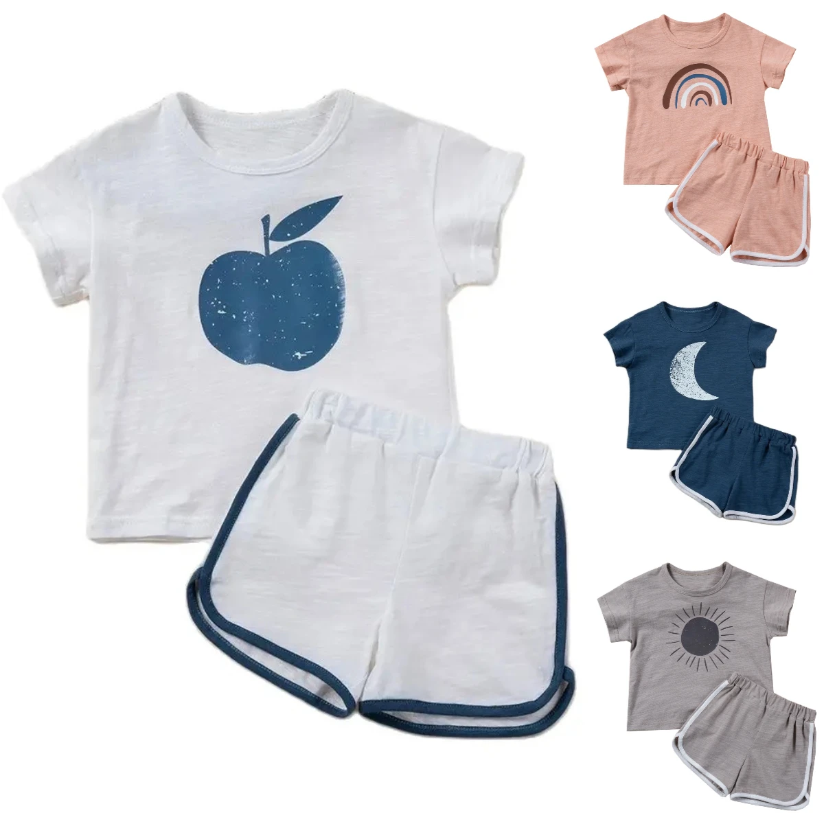 2024 Hot selling Children's Pure Cotton Summer Short sleeved Shorts Set Casual Cute Top Short sleeved Shorts Set