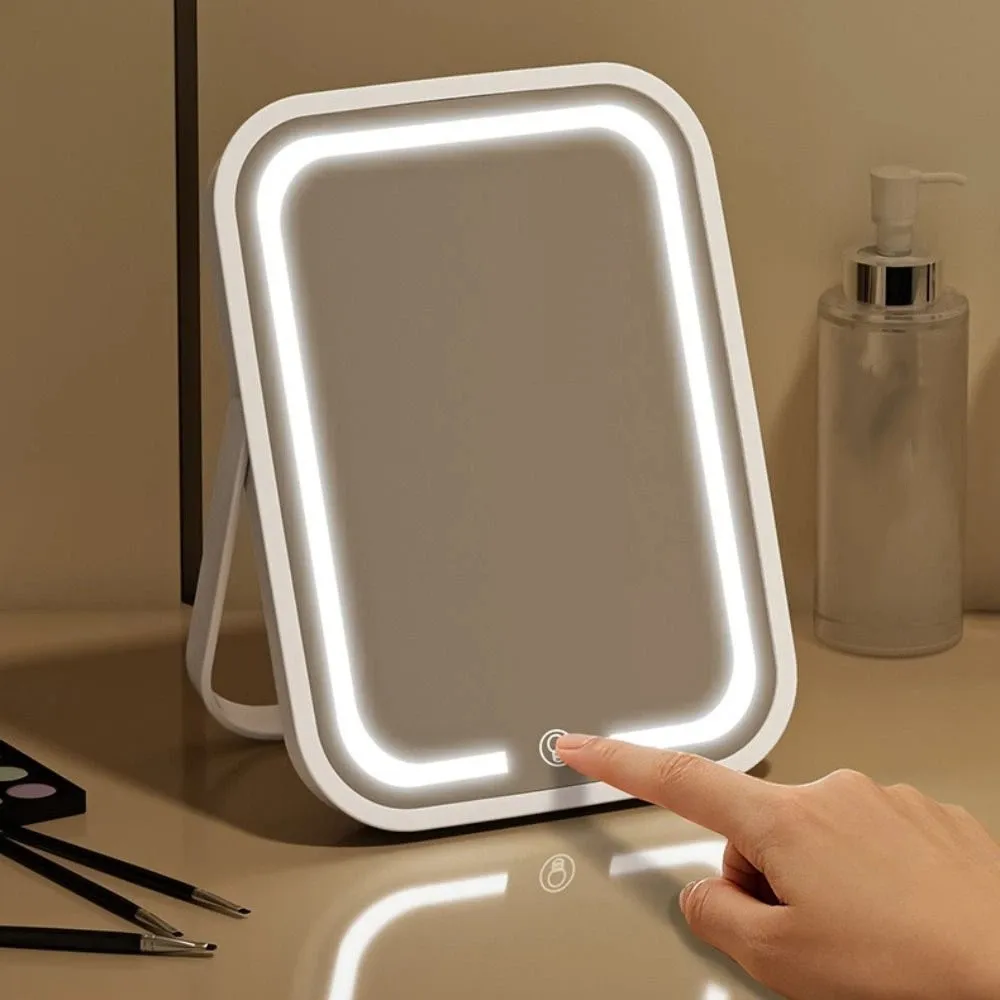 High Definition Rechargeable Makeup Mirror Touch Control Rechargeable LED Lighted Mirror Foldable Portable Hanging Makeup Mirror