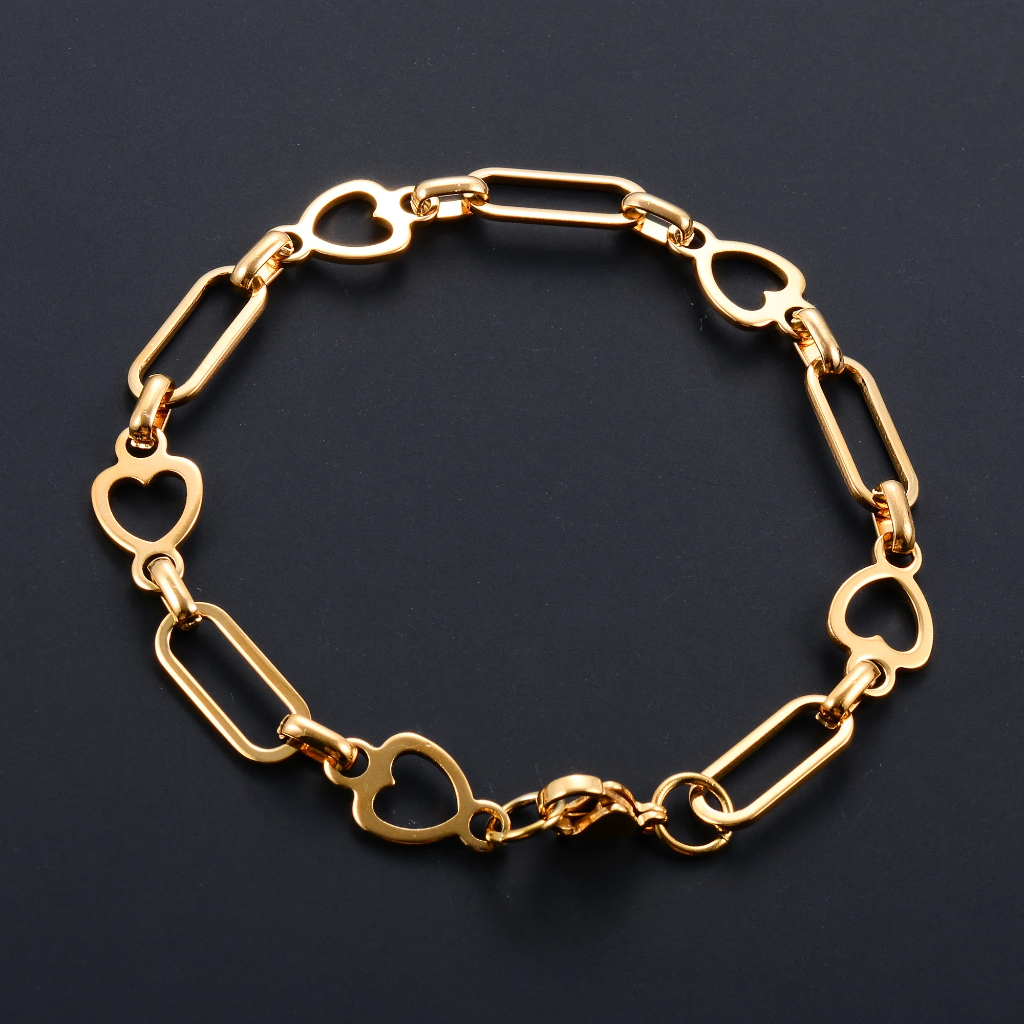 Edelstahl Armband Link Rechteck Herz Kette für Frauen Herren Hiphop Rock Punk Junge Hand Armband Fußkettchen Metall Schmuck