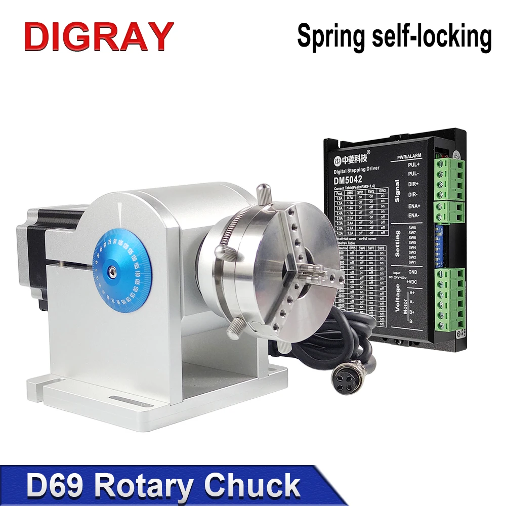 DIGRAY Laser Marking Ring Rotary Parts With Driver Worktable Diameter 3-91mm Laser Engrave D69 Rotary Attachment