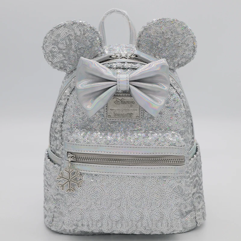 

Disney Loungefly Minnie Mouse Cartoon Holographic Silver Sequin Mini Backpack Fashion Ladies Shopping Decoration Backpack Gifts