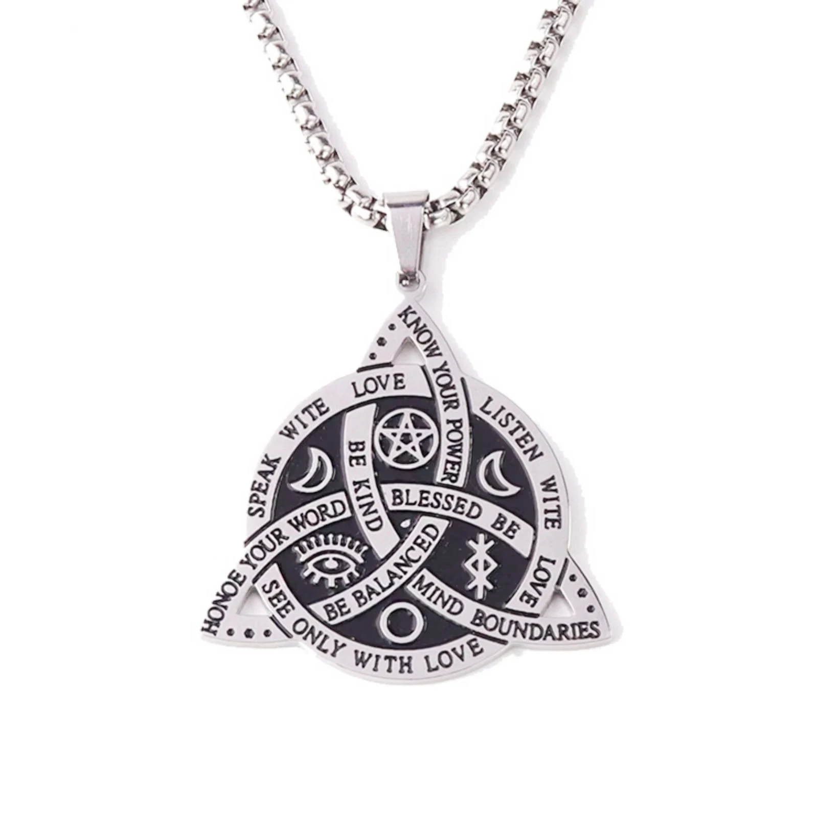 Edelstahl Wicca Dreifachknoten Halskette Keltisches Triquetra Hexen-Anhänger Halskette für Frauen Männer Schutzschmuck Geschenk – Detail 2