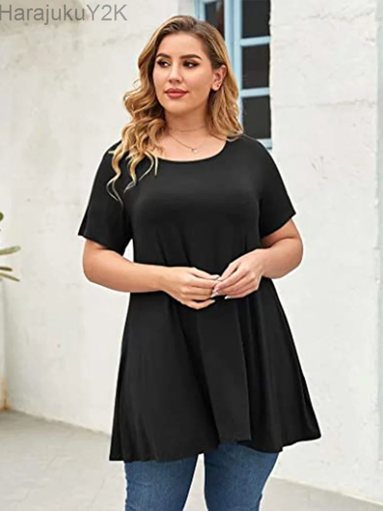 Blusa casual camisa de t plus size senhoras túnica peplum tops blusa 2022 novas mulheres verão manga curta sólido rua